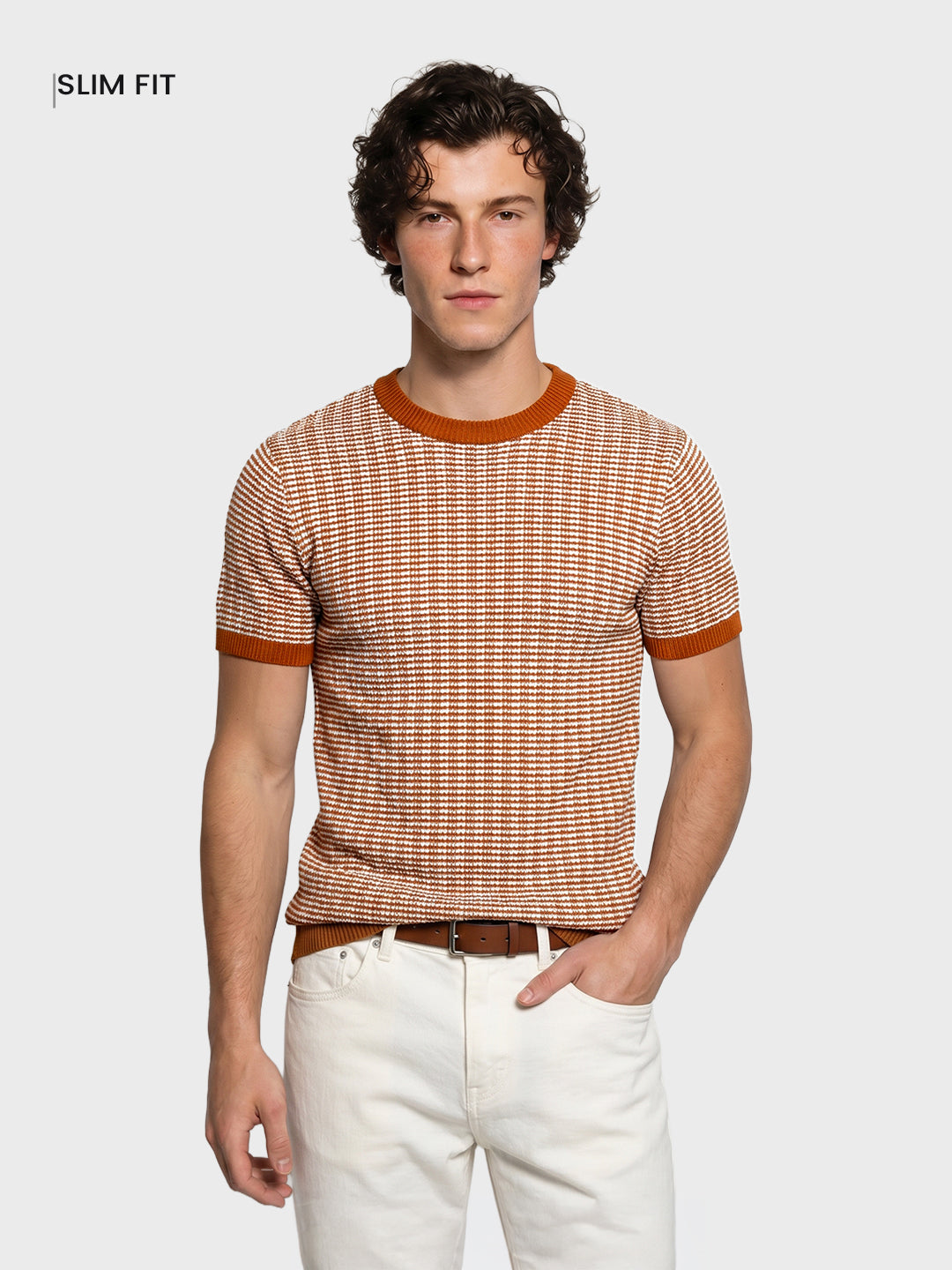 Men's Orange Slim Fit Solid Casual T-Shirt