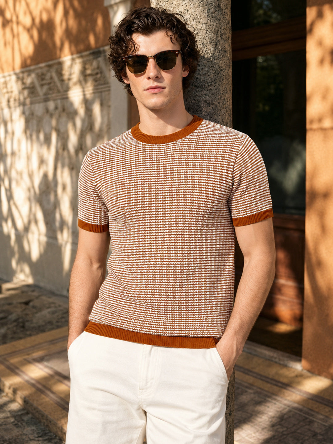 Men's Orange Slim Fit Solid Casual T-Shirt