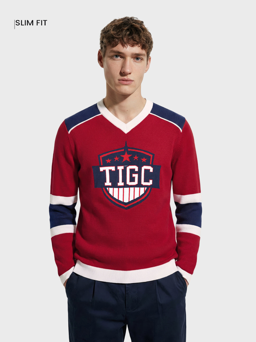 Men's Red Slim Fit Graphic Printed Casual T-Shirt