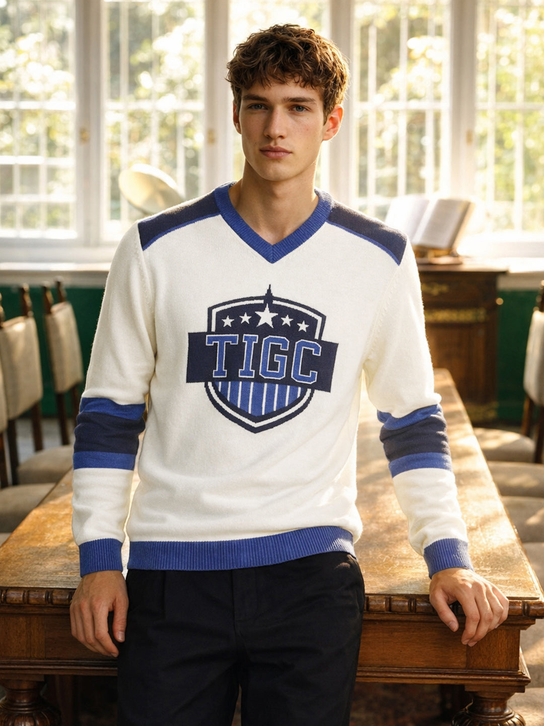 Men's Blue Slim Fit Graphic Printed Casual T-Shirt