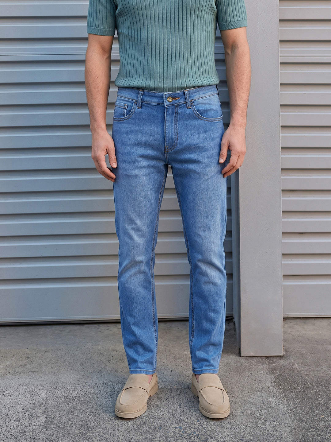 Men's Blue Straight Fit Solid Casual Jeans