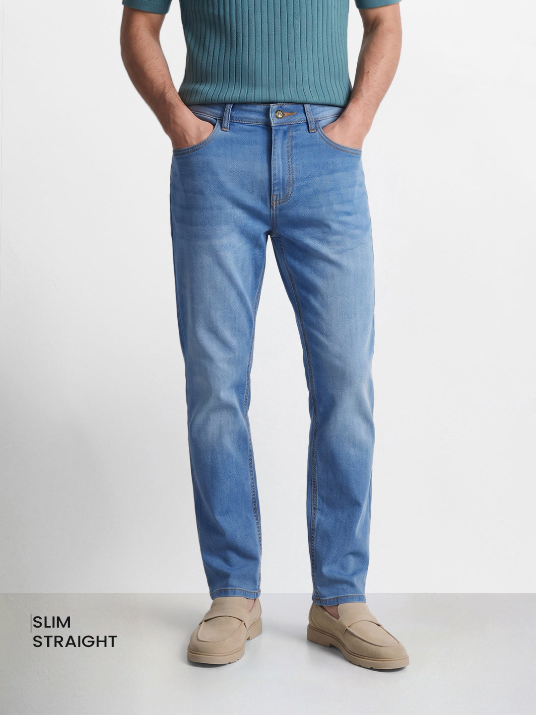 Men's Blue Straight Fit Solid Casual Jeans