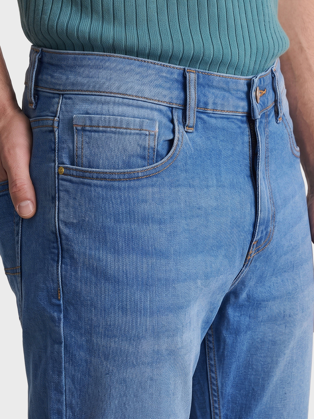 Men's Blue Straight Fit Solid Casual Jeans