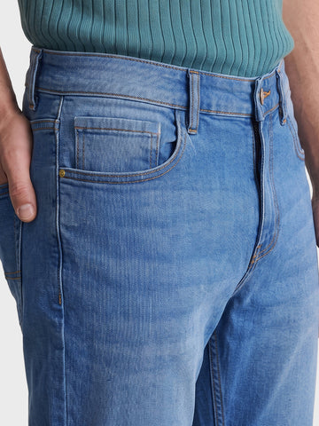 Men's Blue Straight Fit Solid Casual Jeans