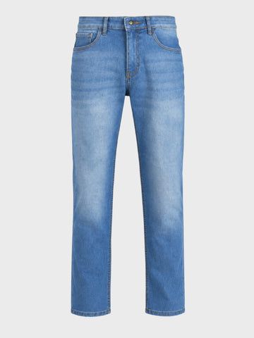 Men's Blue Straight Fit Solid Casual Jeans