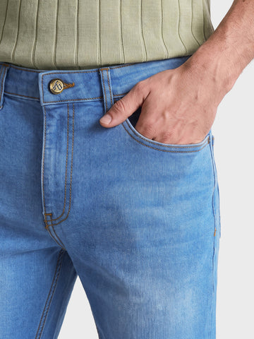 Men's Blue Bootcut Fit Solid Casual Jeans