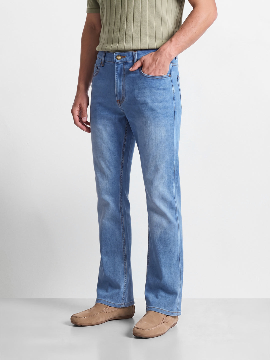 Men's Blue Bootcut Fit Solid Casual Jeans