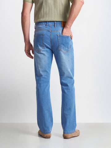 Men's Blue Bootcut Fit Solid Casual Jeans