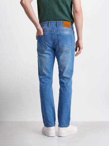 Men's Blue Regular Straight Fit Solid Casual Jeans