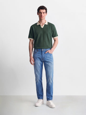 Men's Blue Regular Straight Fit Solid Casual Jeans
