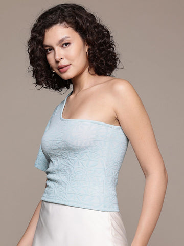 Freehand by The Indian Garage Co Women Fitted Textured One Shoulder Top