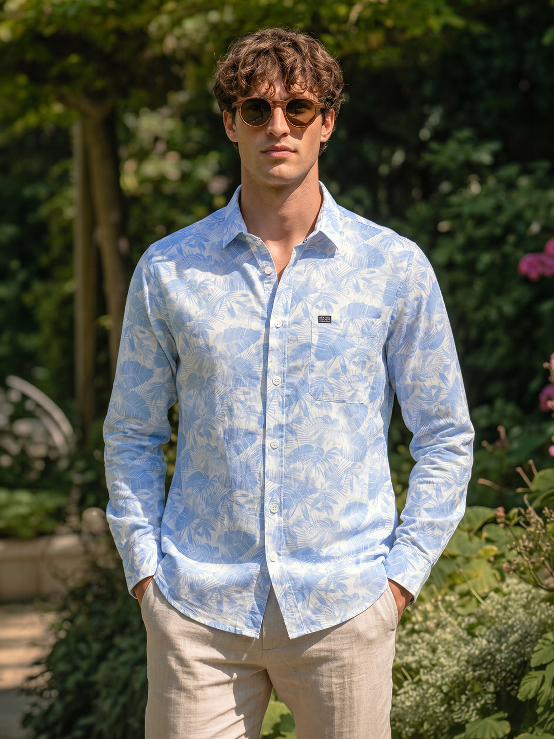 Men's Blue Slim Fit Printed Casual Shirt