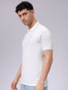 Men's White Slim Fit Solid Polo Collar T-shirt