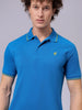 Men's Blue Slim Fit Solid Polo Collar T-shirt