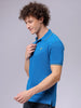 Men's Blue Slim Fit Solid Polo Collar T-shirt