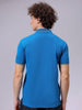 Men's Blue Slim Fit Solid Polo Collar T-shirt