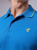 Men's Blue Slim Fit Solid Polo Collar T-shirt