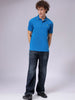 Men's Blue Slim Fit Solid Polo Collar T-shirt