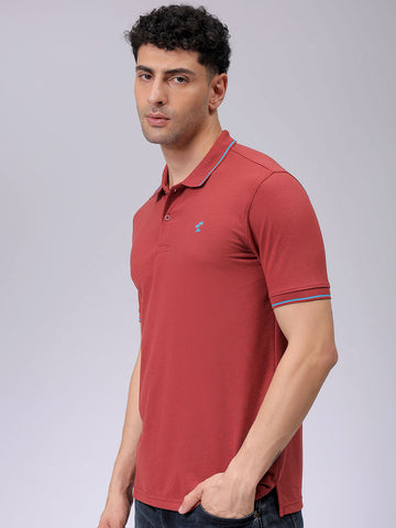 Men's Rust Slim Fit Solid Polo Collar T-shirt