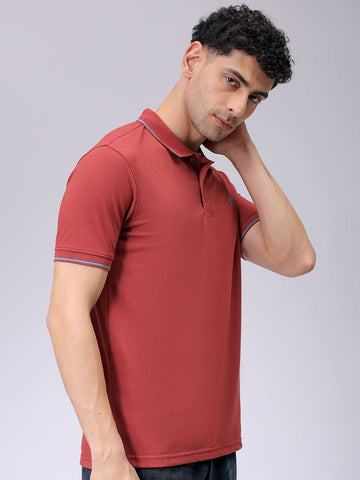 Men's Rust Slim Fit Solid Polo Collar T-shirt