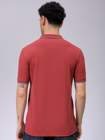 Men's Rust Slim Fit Solid Polo Collar T-shirt