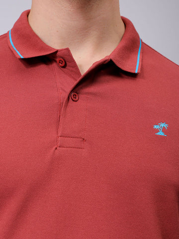 Men's Rust Slim Fit Solid Polo Collar T-shirt