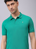 Men's Green Slim Fit Solid Polo Collar T-shirt