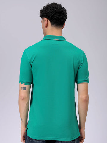 Men's Green Slim Fit Solid Polo Collar T-shirt