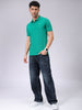 Men's Green Slim Fit Solid Polo Collar T-shirt