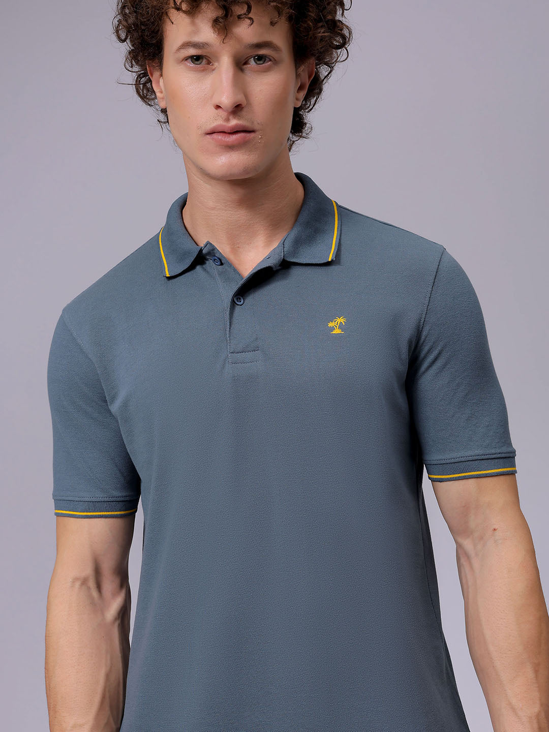 Men's Regular Fit Placement Embroidered Polo T-shirt