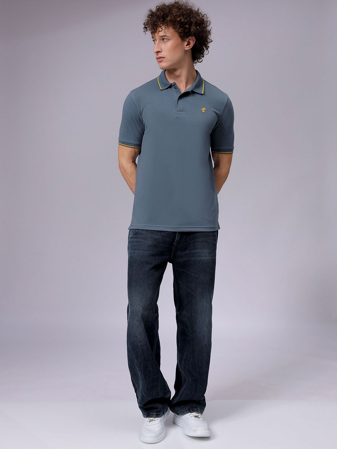 Men's Regular Fit Placement Embroidered Polo T-shirt