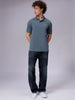 Men's Blue Slim Fit Solid Polo Collar T-shirt