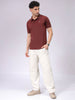 Men's Brown Slim Fit Solid Polo Collar T-shirt