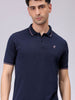 Men's Navy Slim Fit Solid Polo Collar T-shirt