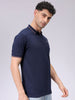 Men's Navy Slim Fit Solid Polo Collar T-shirt