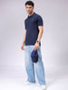Men's Navy Slim Fit Solid Polo Collar T-shirt