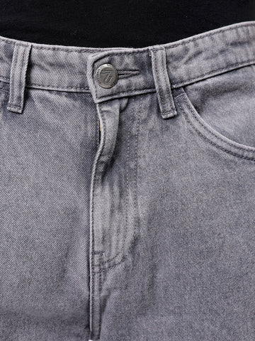 Men's Grey Bootcut Loose Fit Solid Mid-Rise Jeans