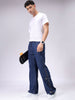 Men's Blue Bootcut Loose Fit Solid Mid-Rise Jeans