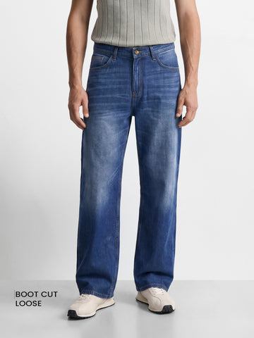 Men's Blue  Bootcut Fit Solid Casual Jeans
