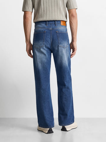 Men's Blue  Bootcut Fit Solid Casual Jeans