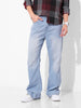 Men's Blue Bootcut Loose Fit Solid Mid-Rise Jeans