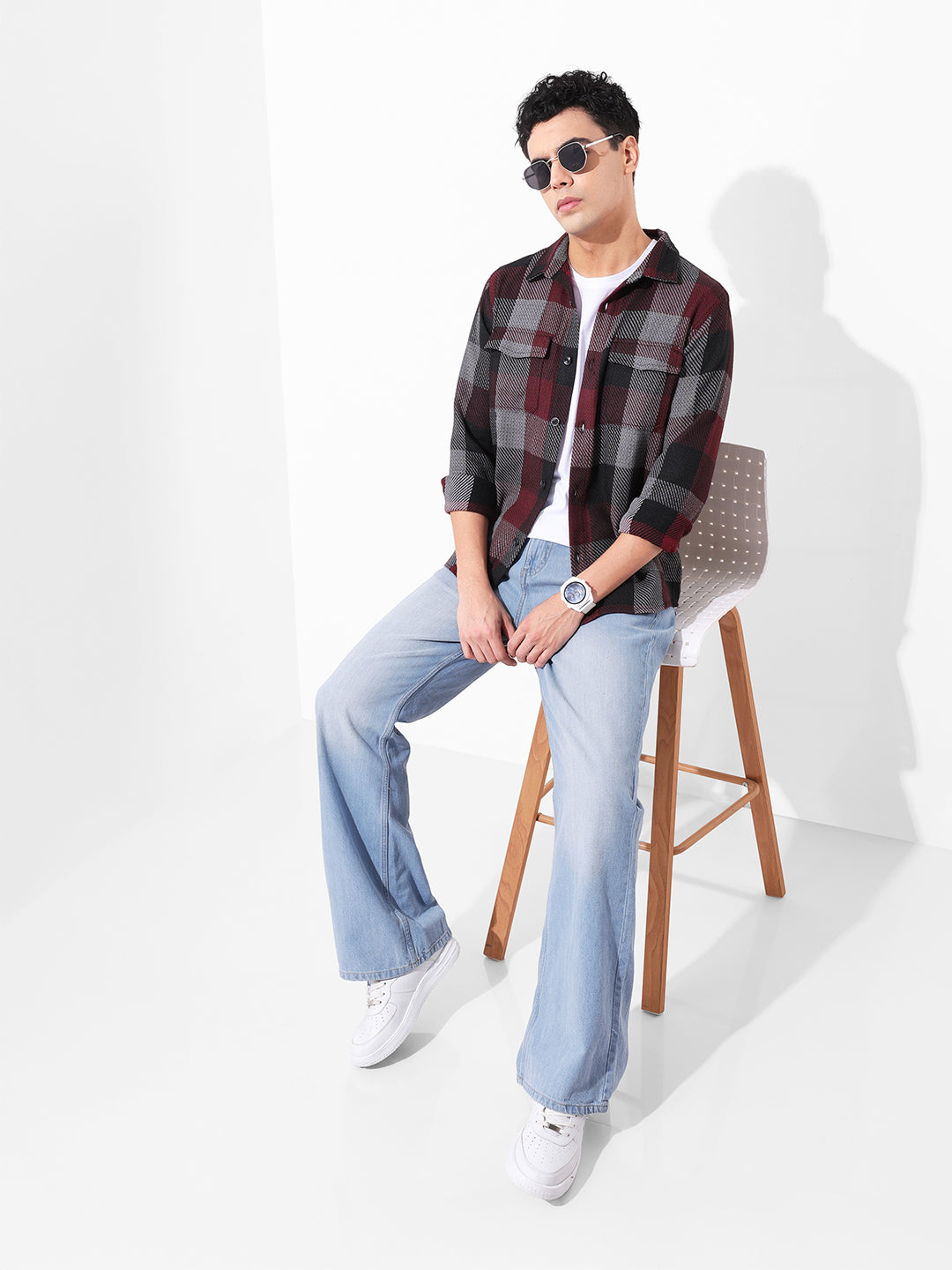 Men's Blue Bootcut Loose Fit Solid Mid-Rise Jeans