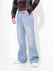 Men's Blue Bootcut Loose Fit Solid Mid-Rise Jeans