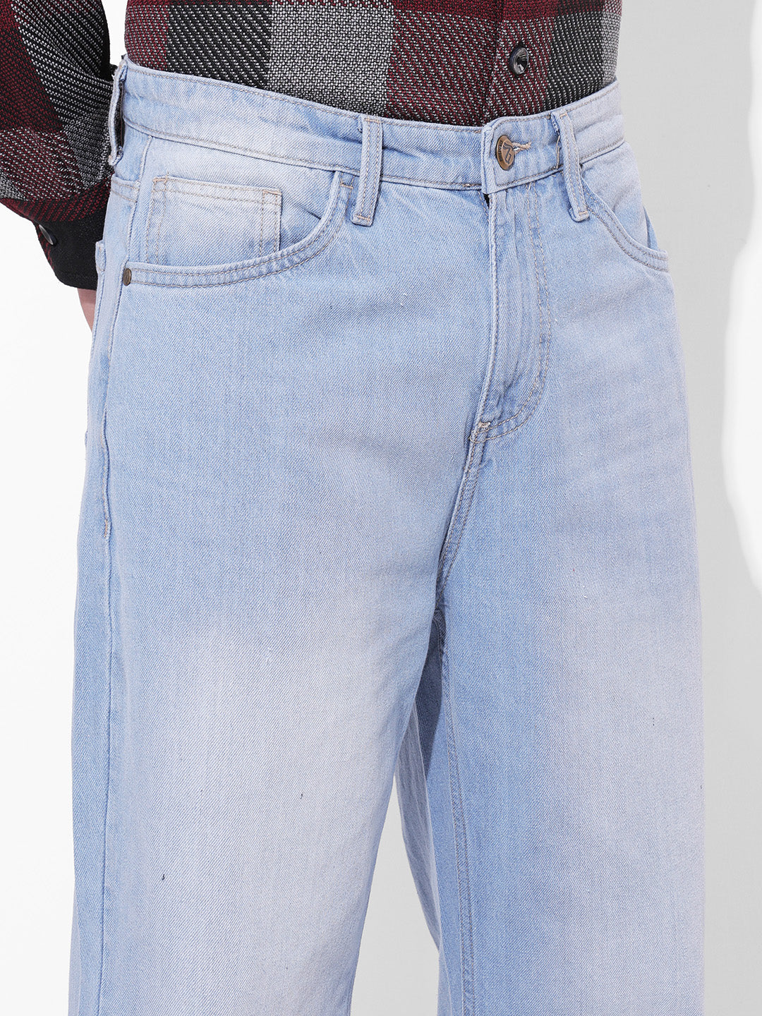 Men's Blue Bootcut Loose Fit Solid Mid-Rise Jeans