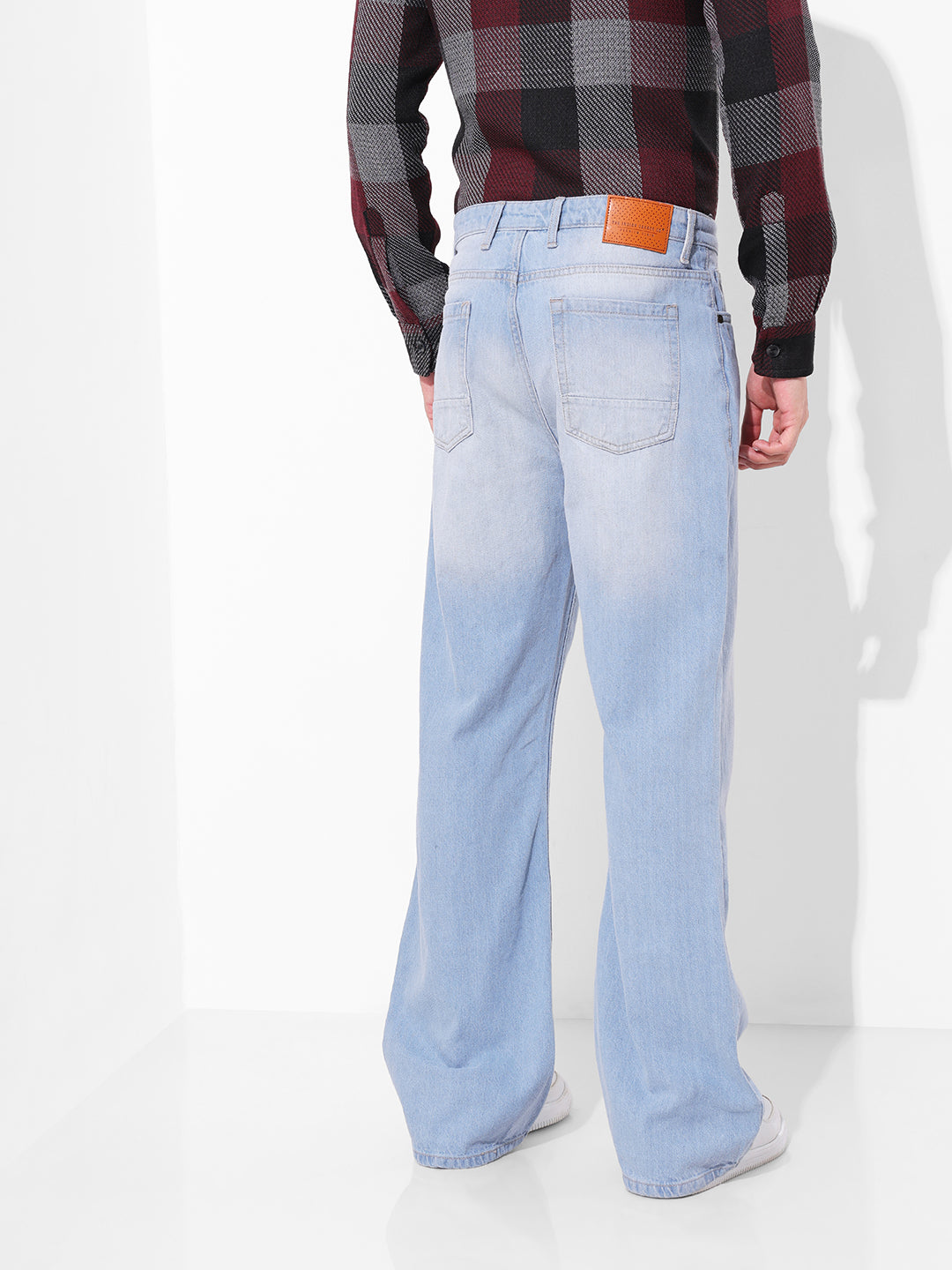 Men's Blue Bootcut Loose Fit Solid Mid-Rise Jeans