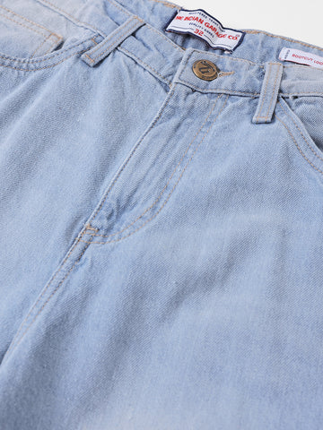 Men's Blue Bootcut Loose Fit Solid Mid-Rise Jeans