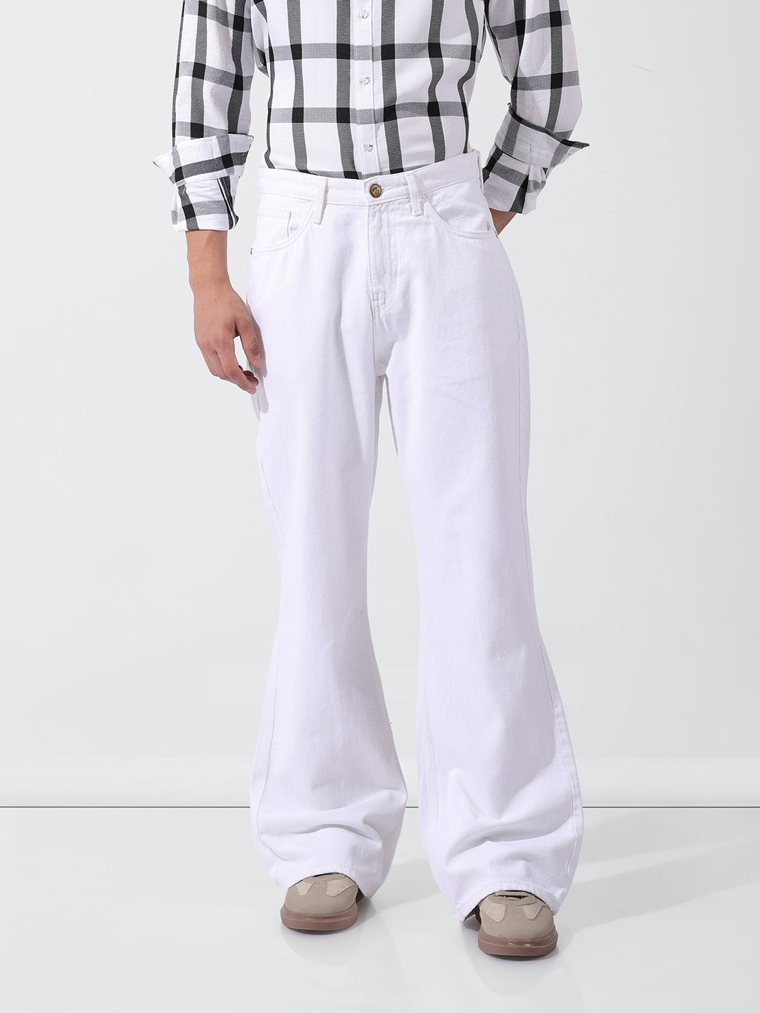 Men's Bootcut Loose Fit White Jeans