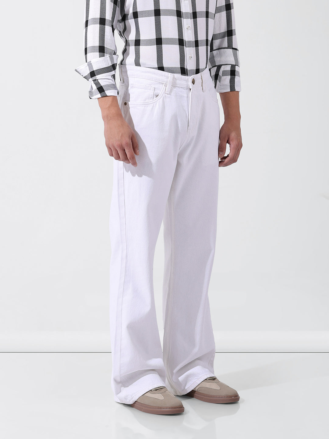 Men's Bootcut Loose Fit White Jeans