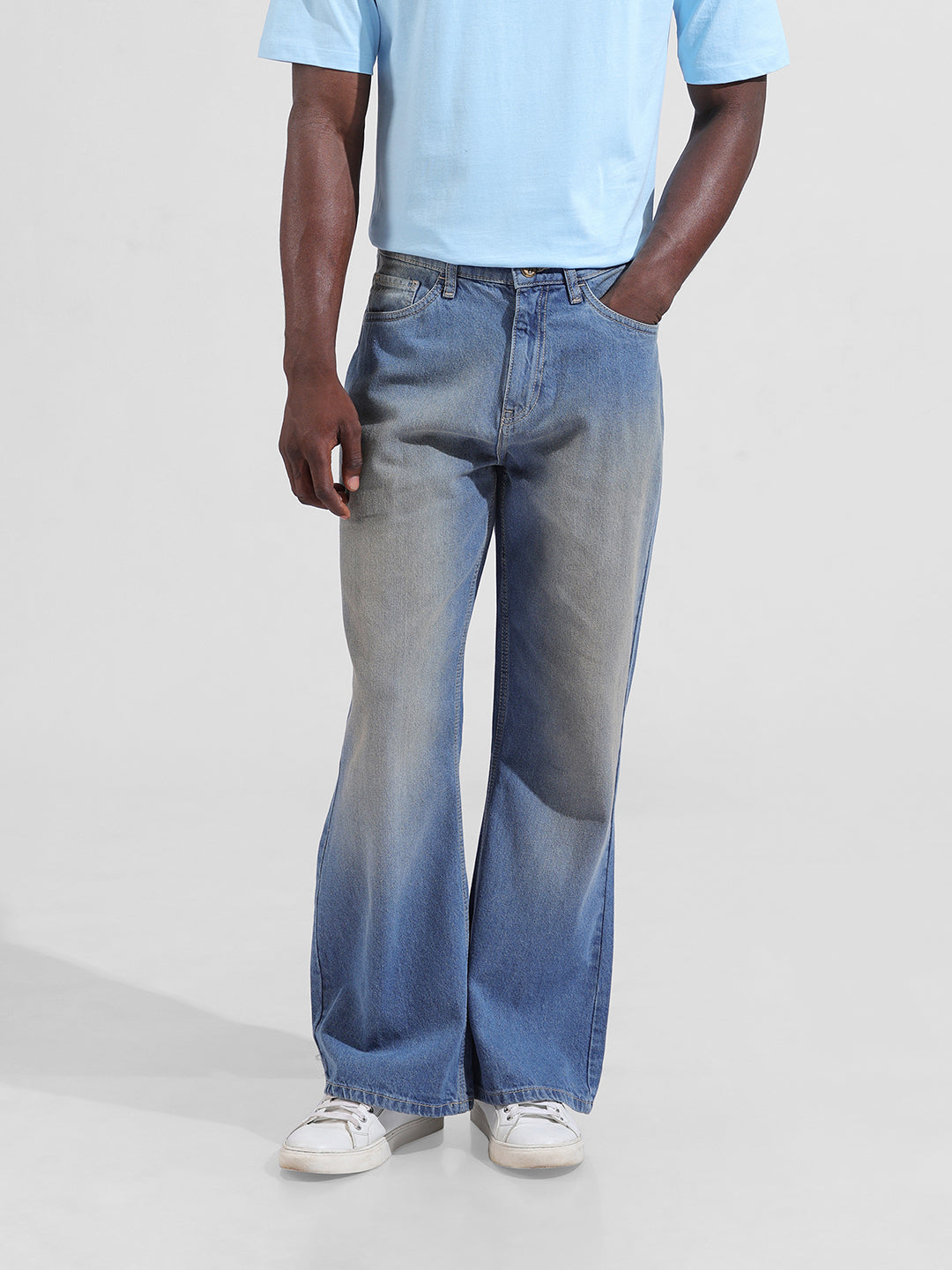 Men's Blue Bootcut Loose Solid Jeans