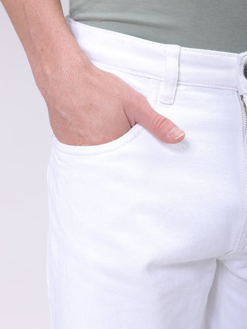 Men's White Vintage Straight Fit Solid Mid-Rise Jeans